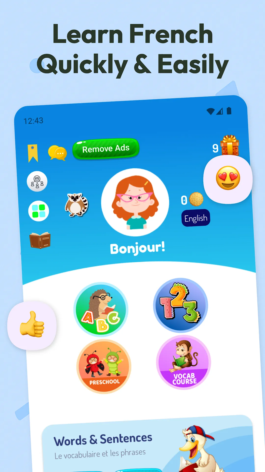 Learn French for Beginners main screen