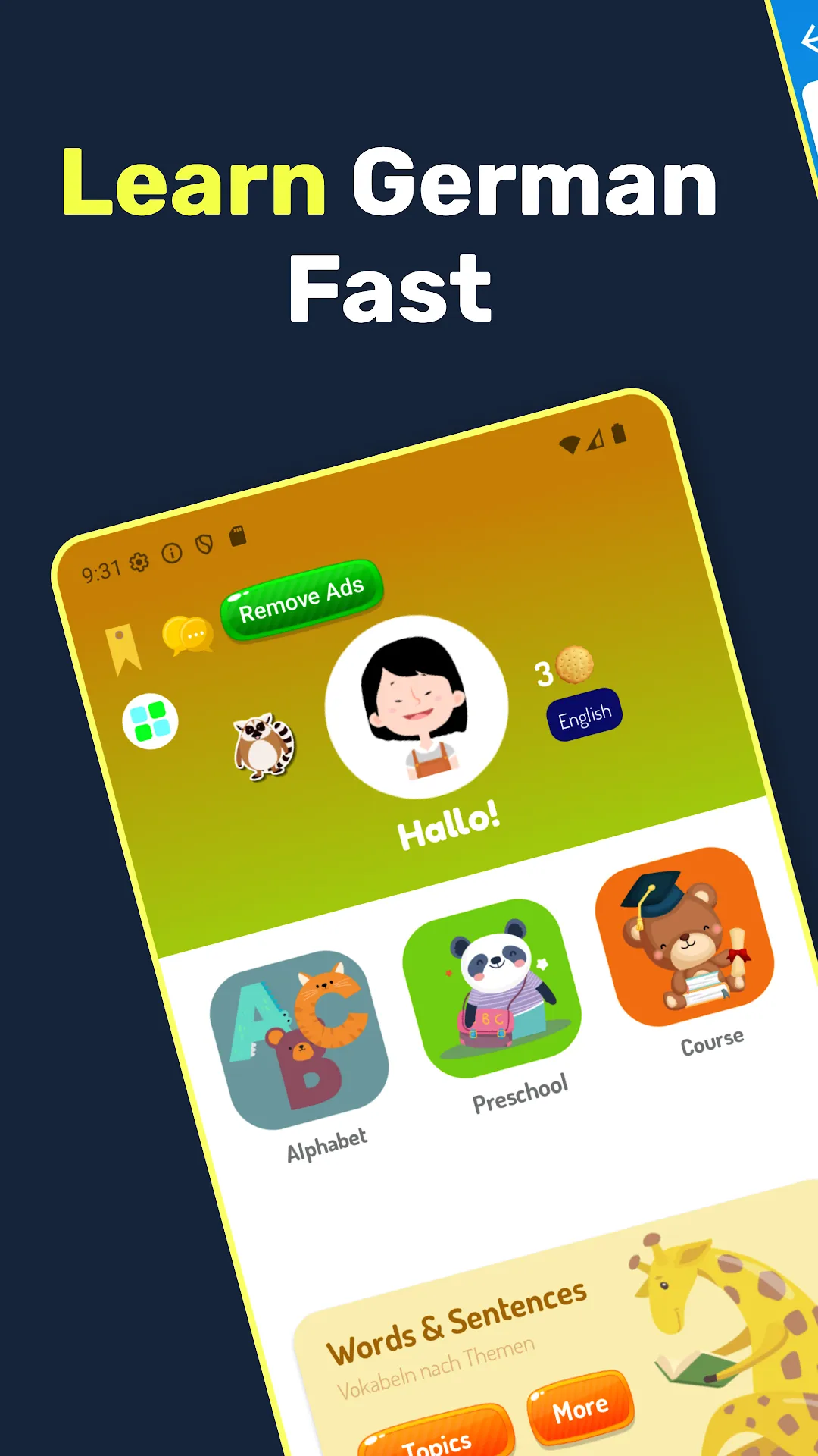 German For Kids And Beginners main screen